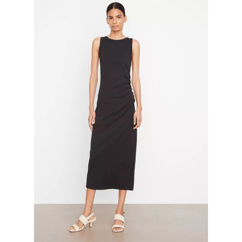 Vince Side Drape Tank Dress in Black Minimalist Quiet Luxury Chic Size Medium